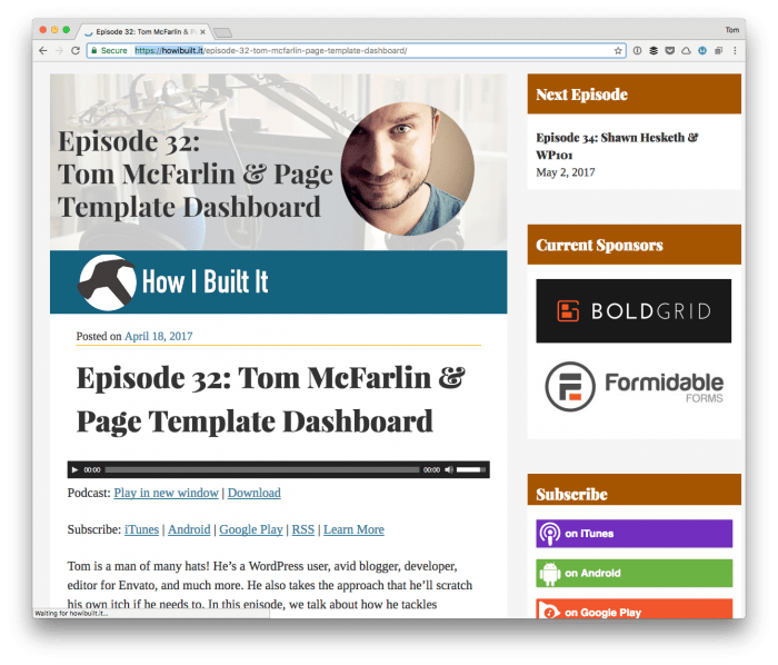 How I Built It Podcast Page Template Dashboard Tom McFarlin