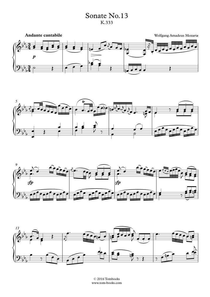 Piano Sheet Music Piano Sonata No. 13 in Bflat major, K.333 II