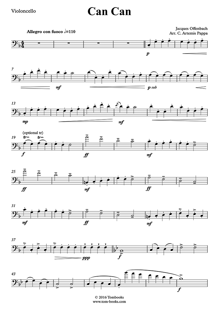 Cello Sheet Music Orpheus in the Underworld, Act II CanCan (Offenbach)