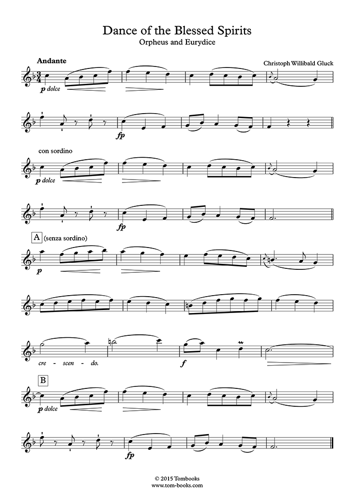 Partition Violon Orphée et Eurydice Danse des Esprits bienheureux (Gluck)