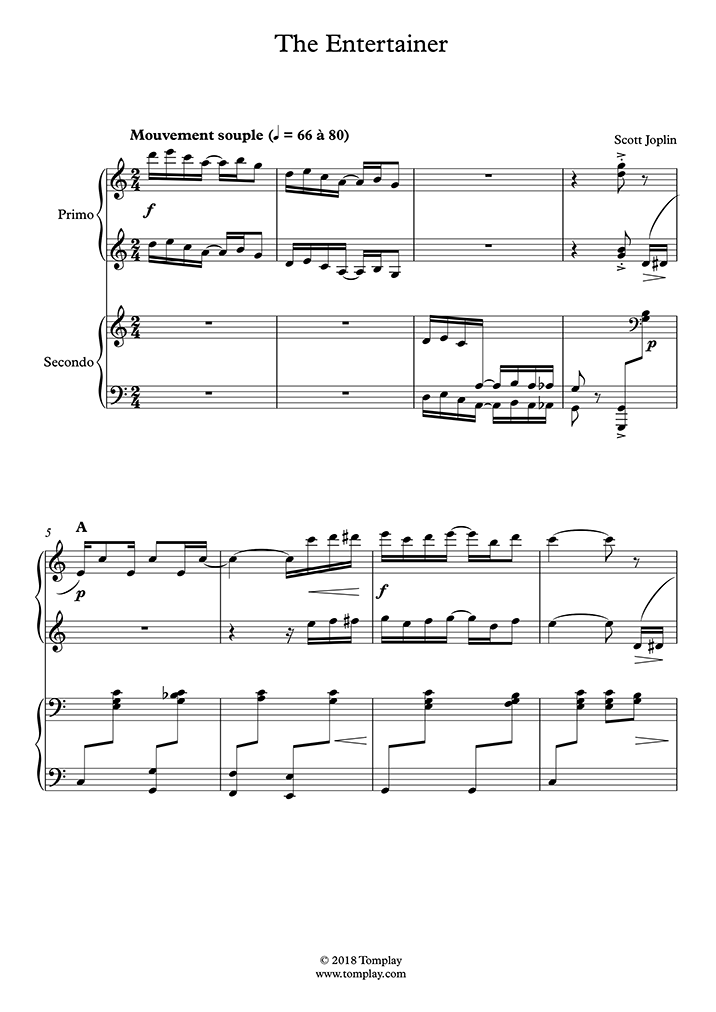Partition Piano The Entertainer (Quatre mains) (Joplin)