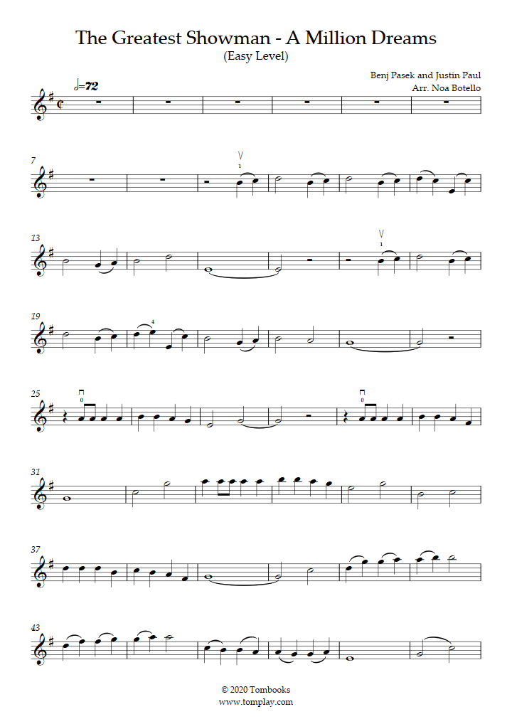 Violin Sheet Music The Greatest Showman A Million Dreams (Easy Level