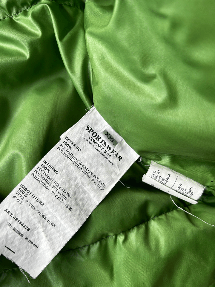 2 in 1 Goose Down Green Jacket with Mesh Badge and Removable Orange