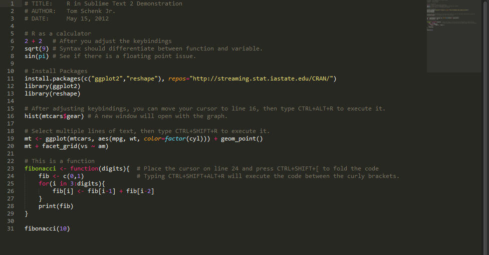 Using Sublime Text 2 for R Data, etc.