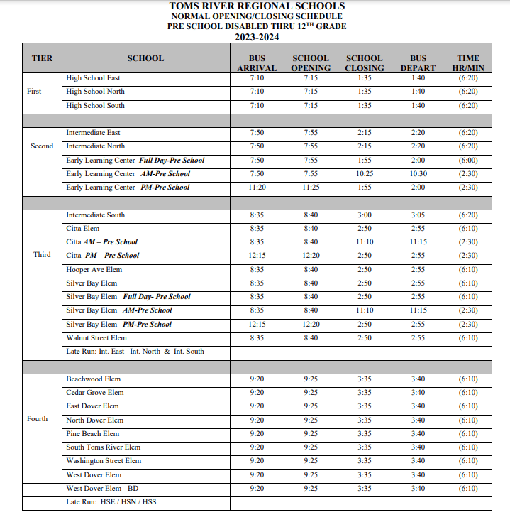 Toms River 202324 School Calendar