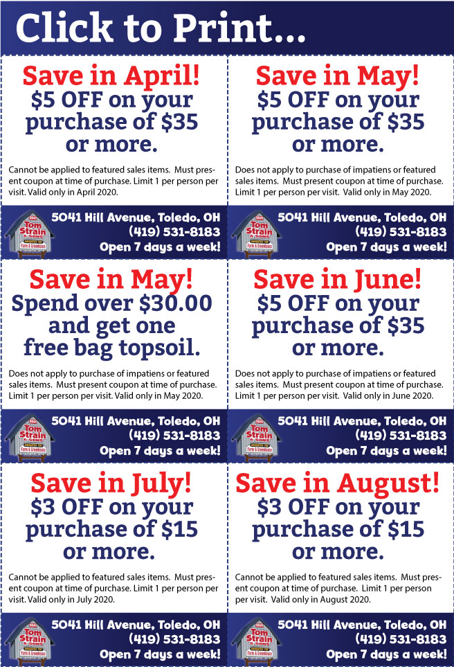 Coupons Tom Strain & Sons Farm Market and Garden Center, Toledo, OH