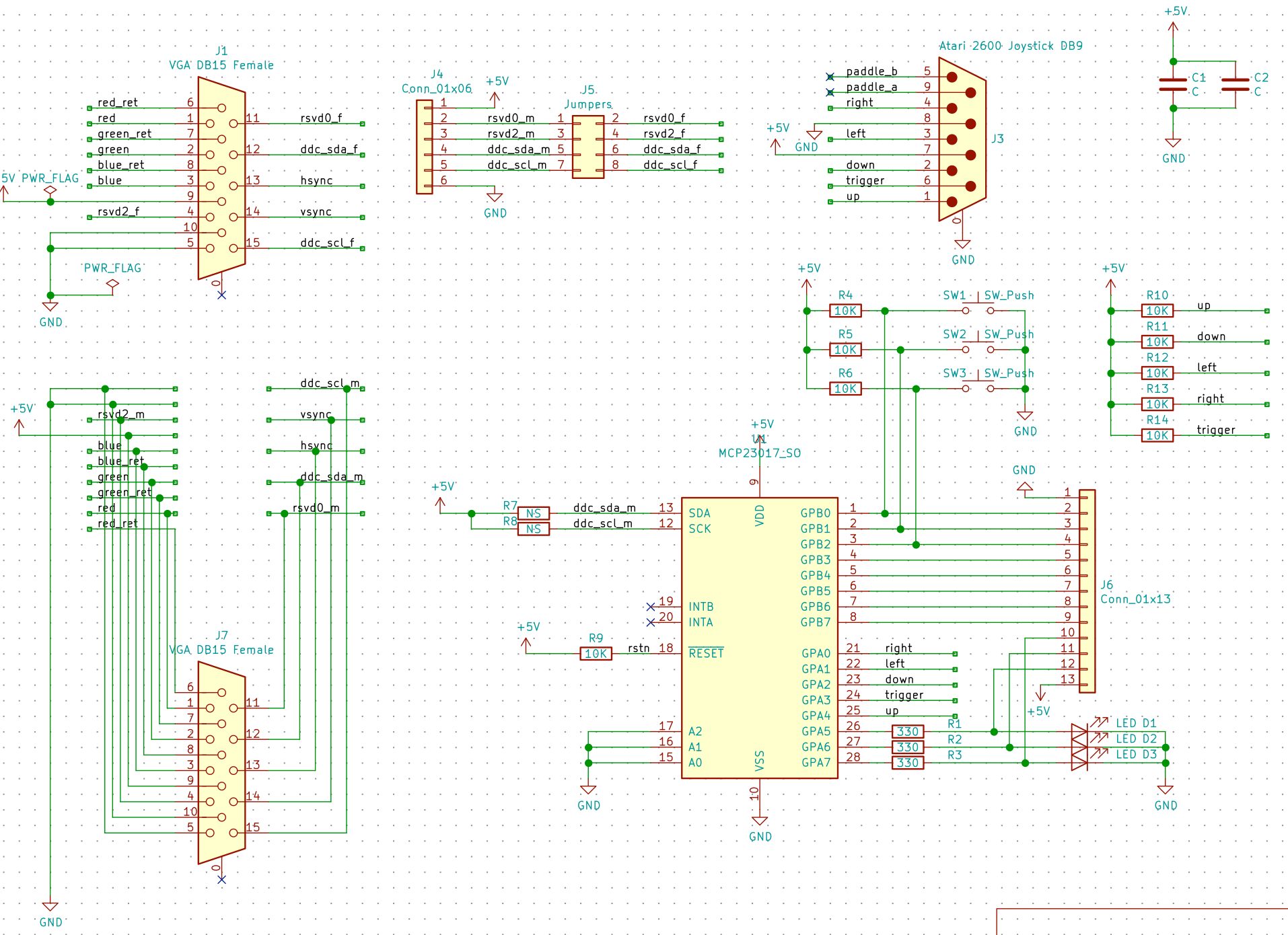 VGA I2C Atari 2600 Joystick Expander My First PCB Electronics etc???