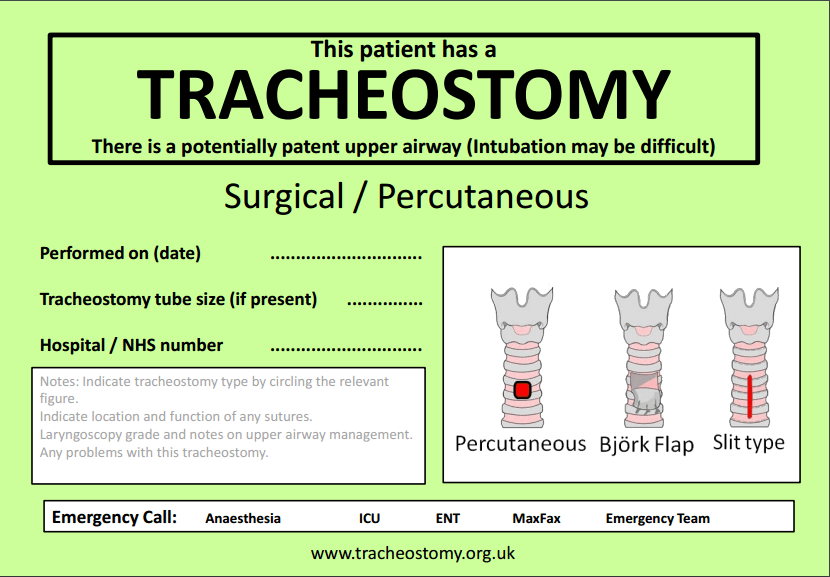 (1) Head of Bed Sign For Tracheostomy Patients [ PDF ] (from The