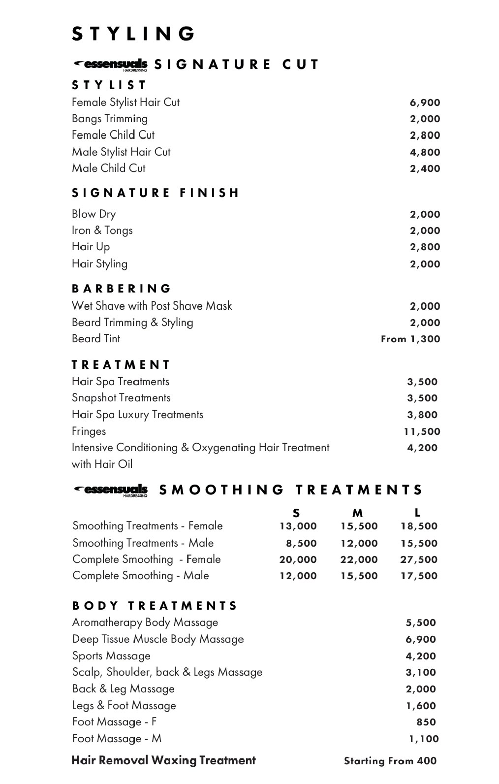 Price List Essensuals Toni&Guy South Pakistan
