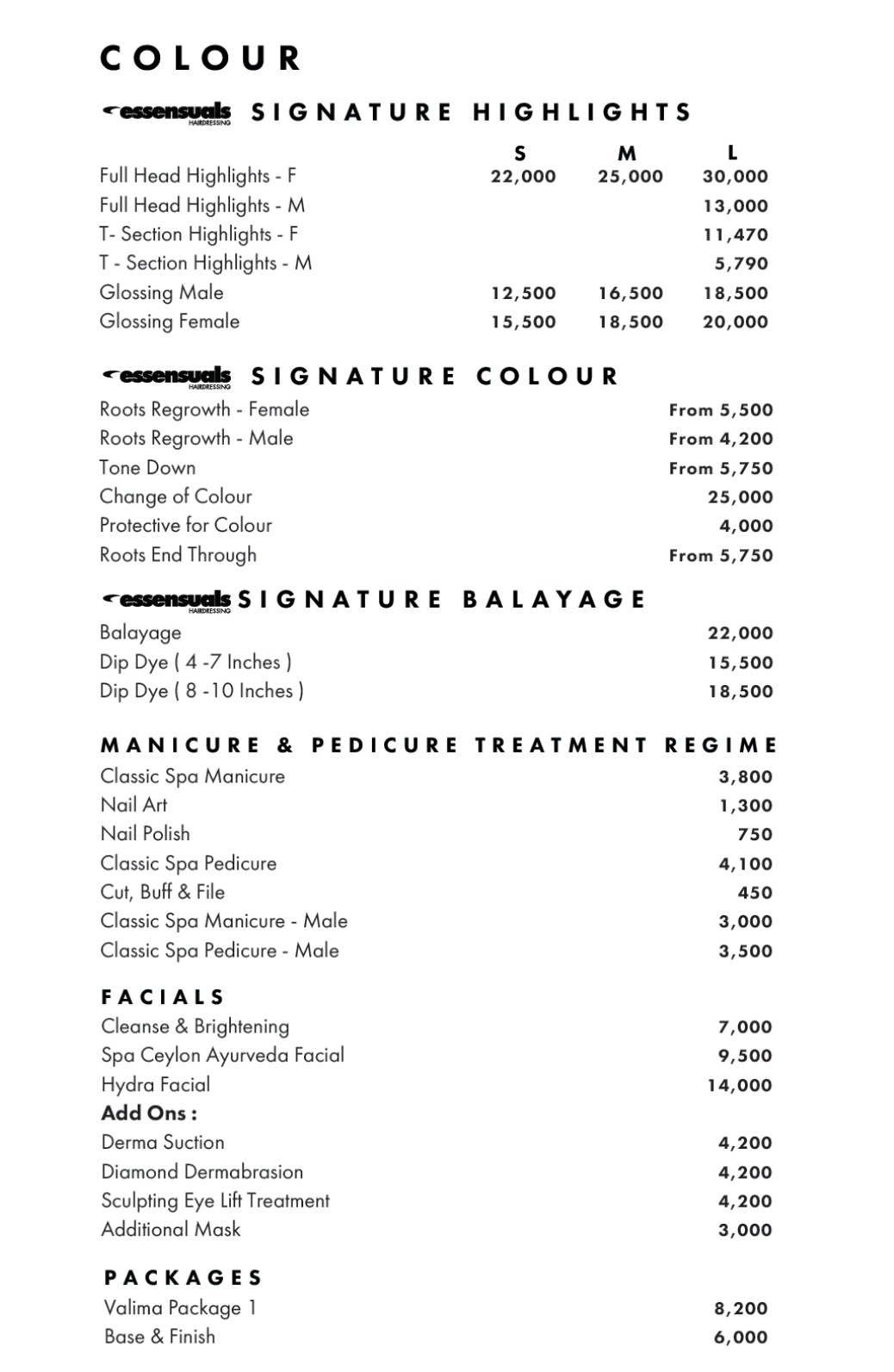 Price List Essensuals Toni&Guy South Pakistan