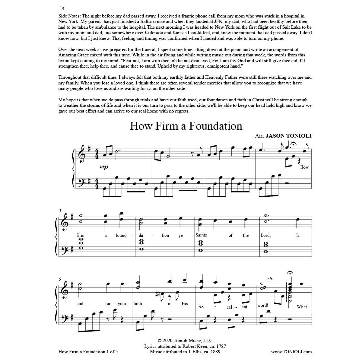 How Firm a Foundation Piano Hymn Sheet Music Jason Tonioli