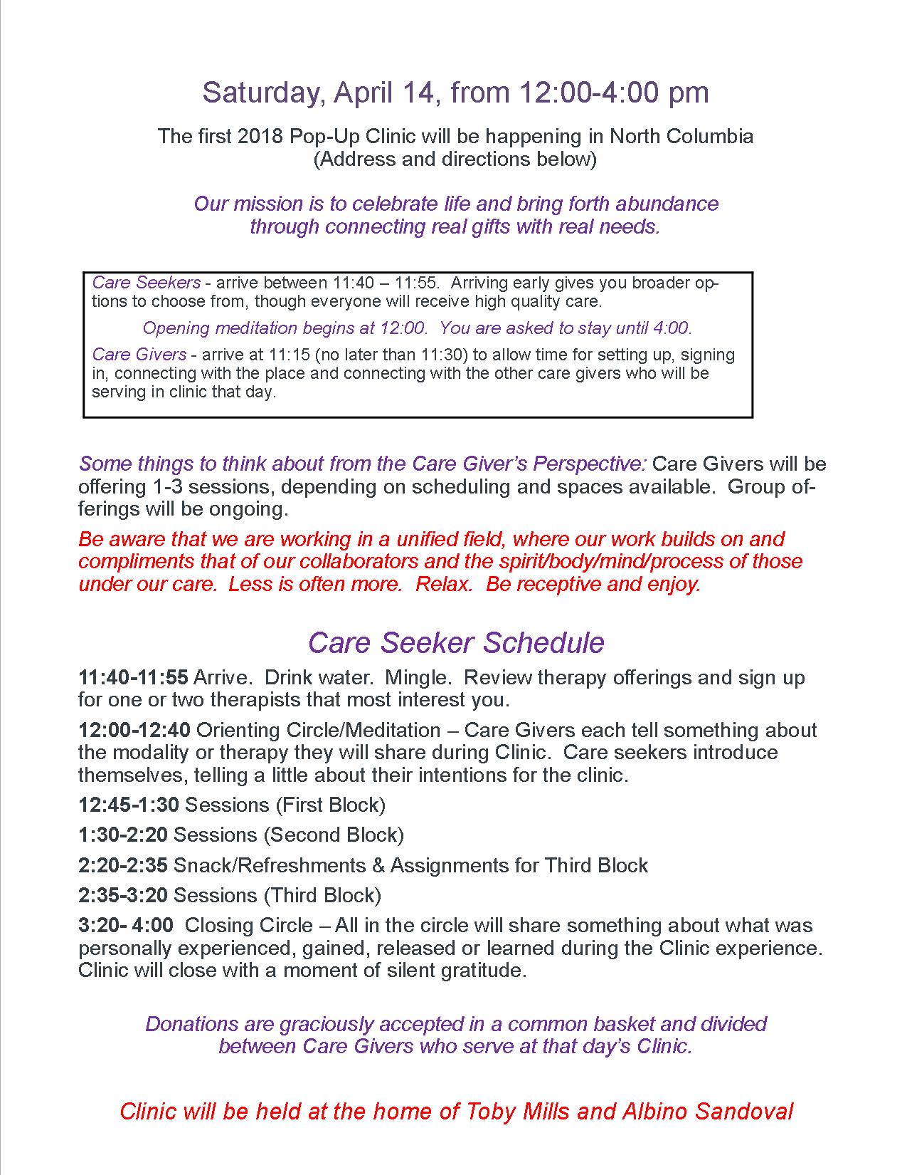 Spring Pop-Up Clinic 2018 – Announcement