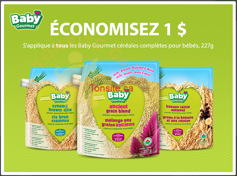 Coupon rabais de 1 sur les céréales Baby gourmet pour bébé!