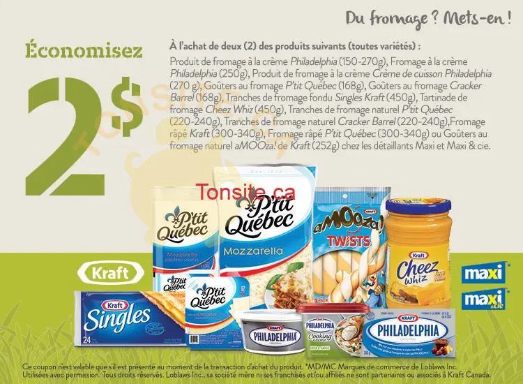 Coupon rabais de 2 sur des produits de fromage Kraft sélectionnés