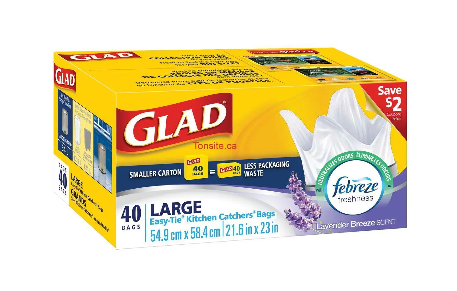 Coupon rabais de 2 sur les sacs pour l'interieur Glad avec Febreze