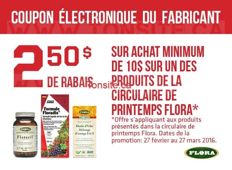 Coupon rabais de 2,50 sur un produit de la circulaire de printemps Flora