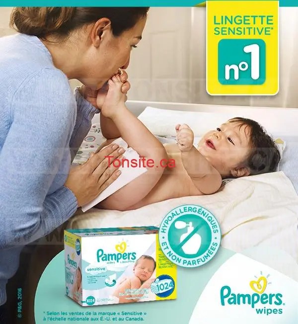 Coupon rabais de 3 sur un emballage de lingettes Pampers, 320