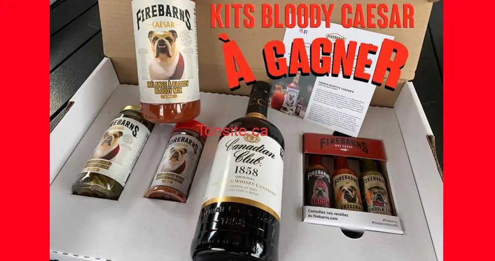 2 kits Bloody Caesar Firebarns + 1 bouteille de Canadian Club whisky à