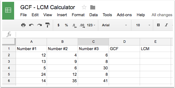 Making a GCF and LCM calculator in Google Sheets TDK12