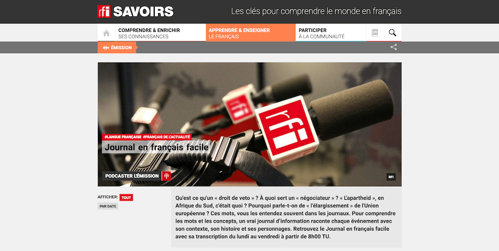 "Le journal en français facile" de RFI TooFrench Plateforme FLE