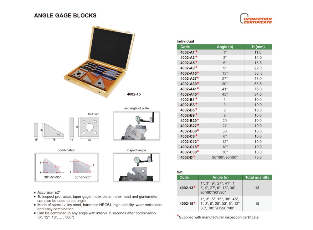 INSIZE 4002A27 INDIVIDUAL ANGLE GAGE BLOCK, 27°