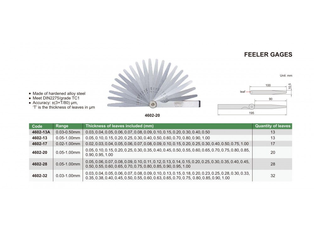 INSIZE 460217 FEELER GAGE (length 100mm), 0.021.00mm