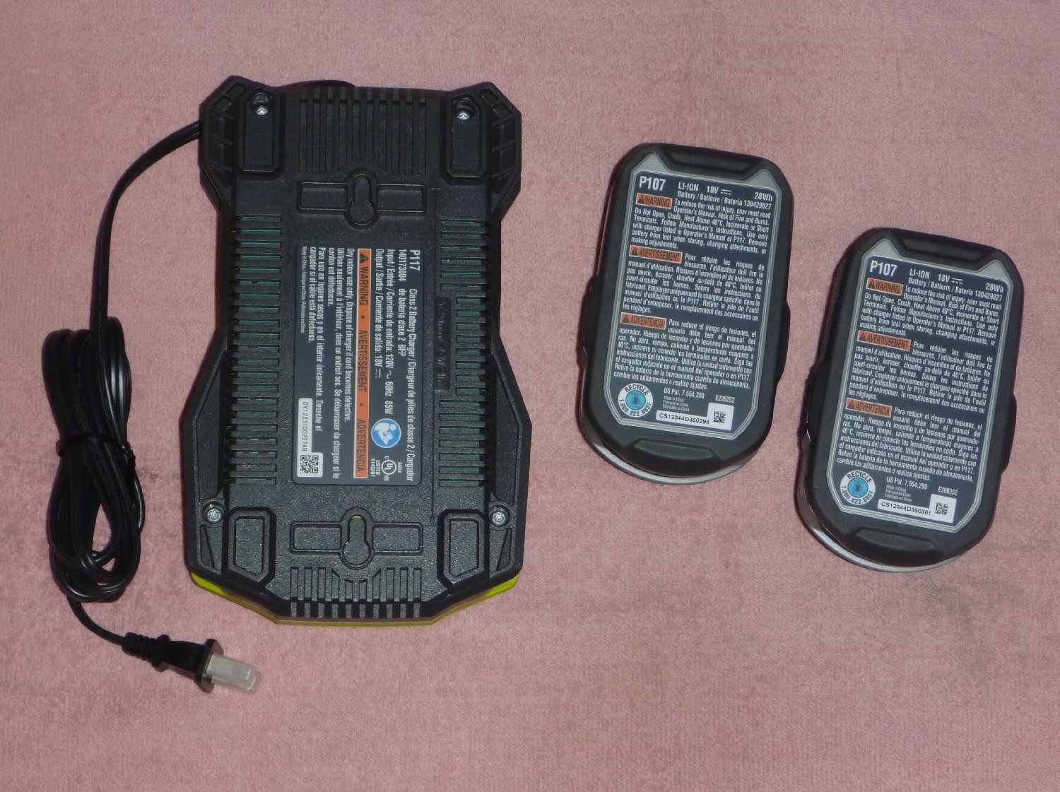 TWO Ryobi One+ P107 18v Compact Lithium Batteries + P117 IntelliPort