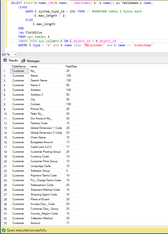 Field Sizes SQL ToolGBRMaker
