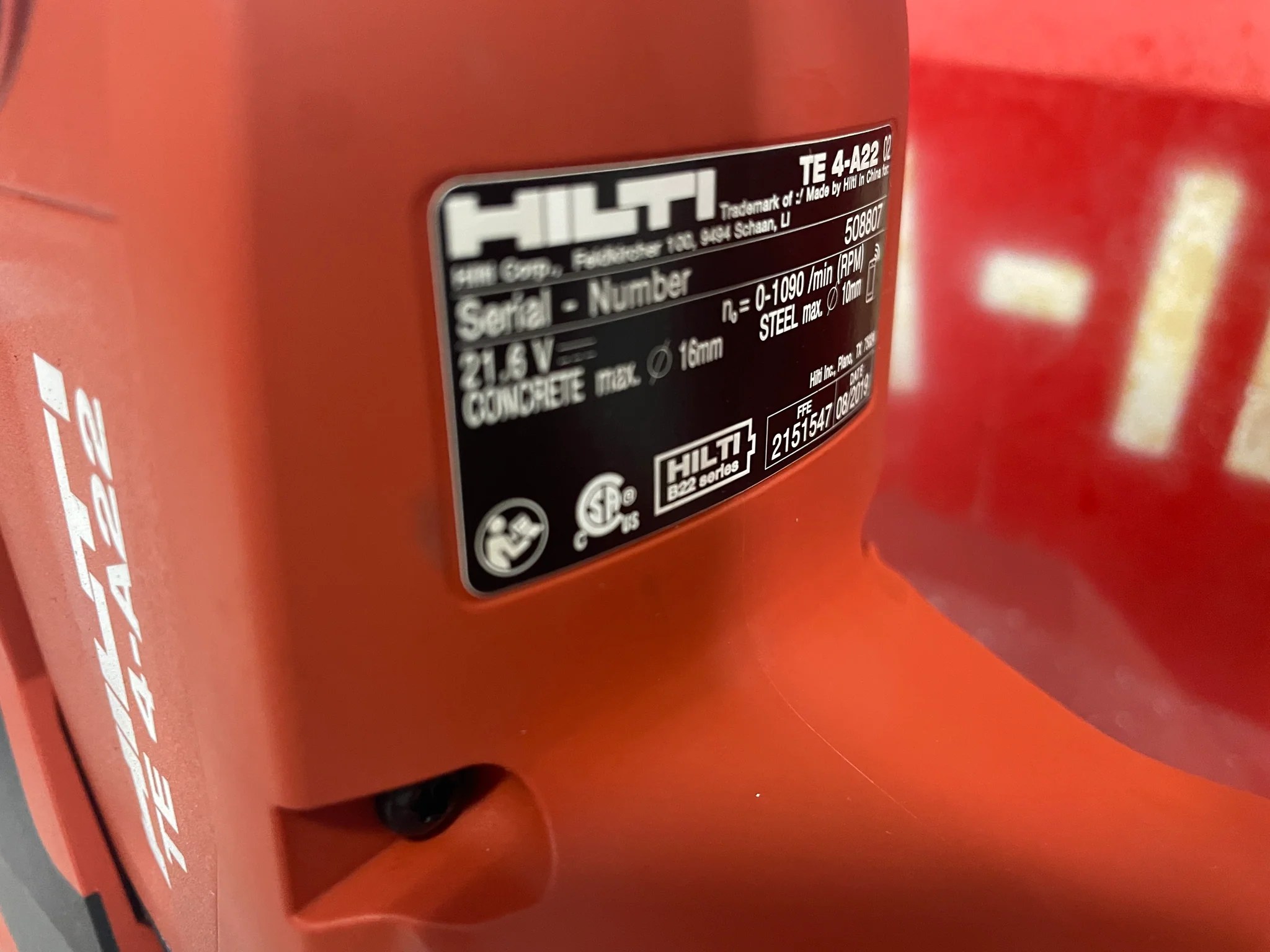 Used Hilti TE 4-A22 Hammer Drill with TE DRS-4-A Dust Collection Syste