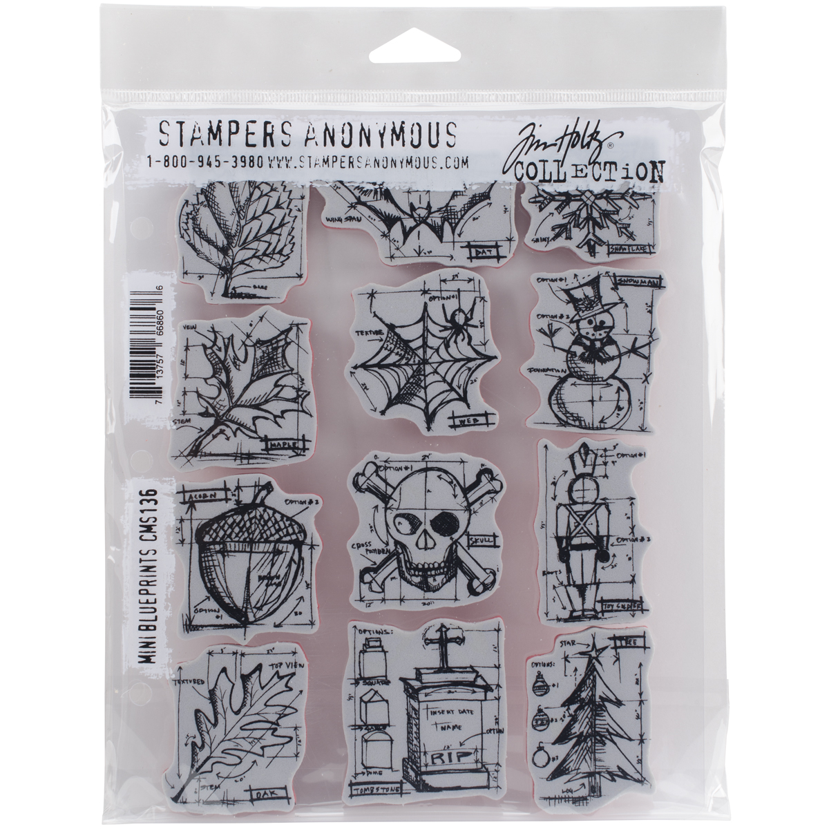 Stampers Anonymous Tim Holtz Cling Stamps 7"X8.5"Mini Blueprint, CMS