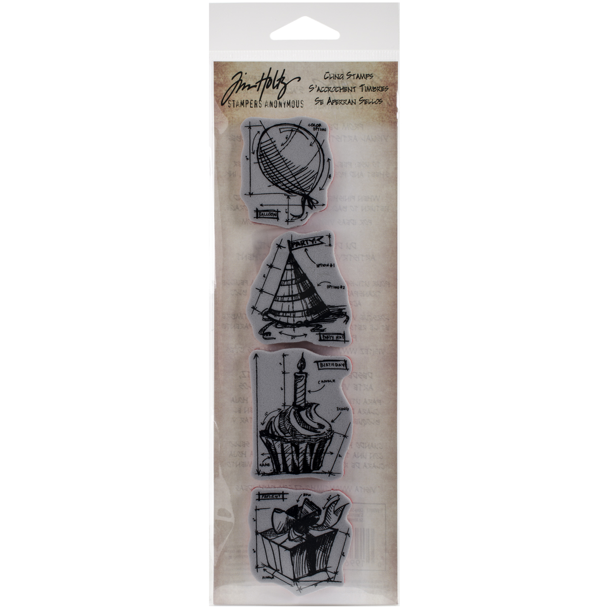 Tim Holtz Mini Blueprints Strip Cling Stamps 3"X10"Birthday, MB12