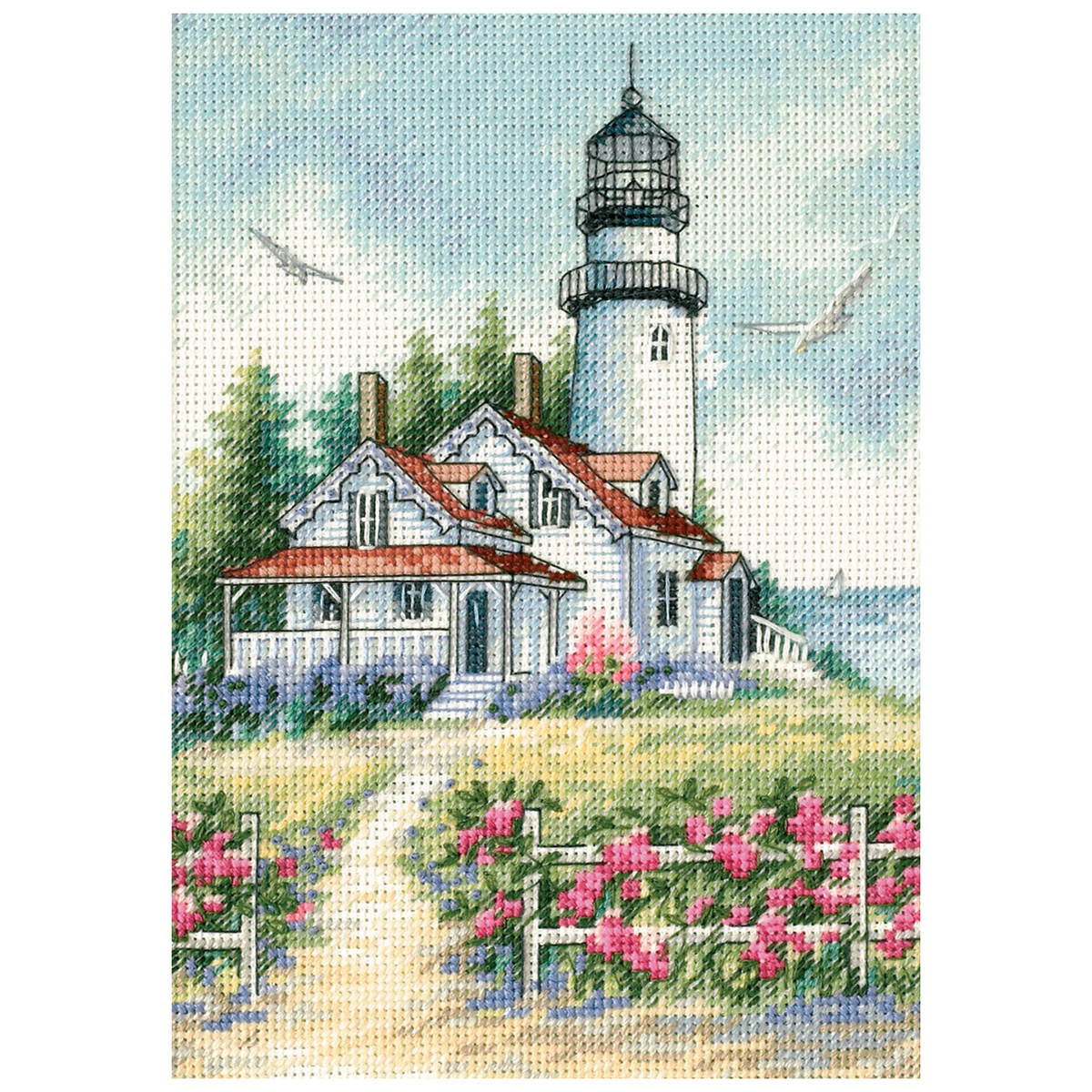 "Gold Petite Scenic Lighthouse Counted Cross Stitch Kit5""X7"" 18