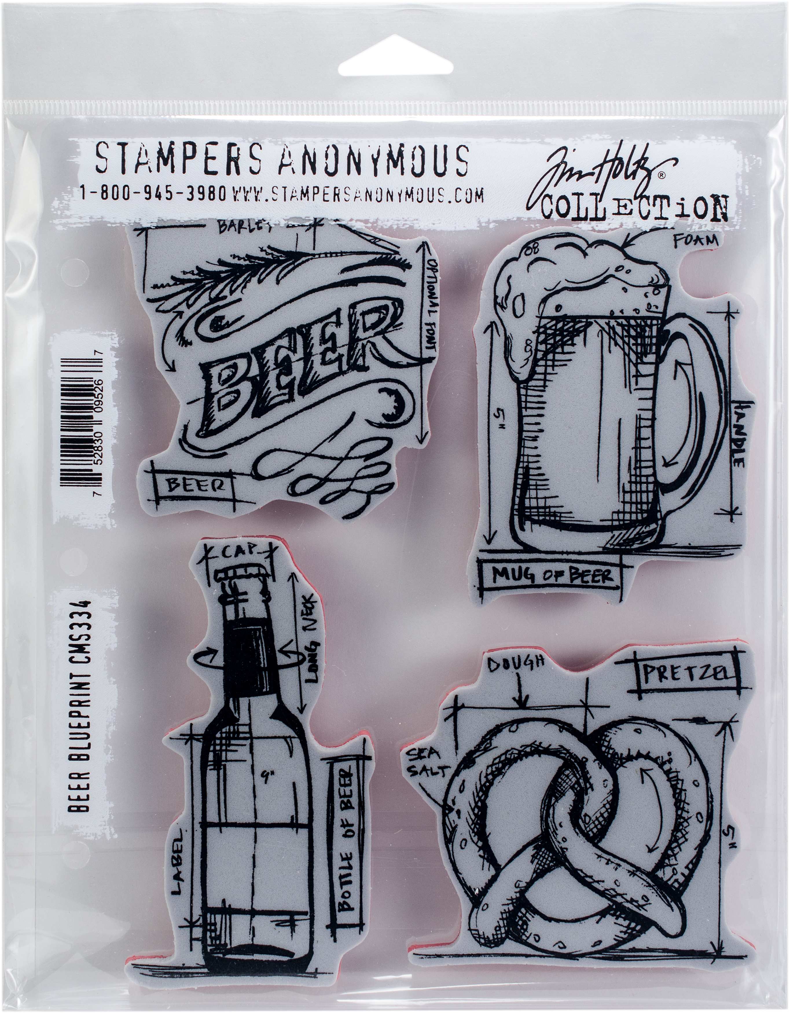 Stampers Anonymous Tim Holtz Cling Stamps 7"X8.5"Beer Blueprint