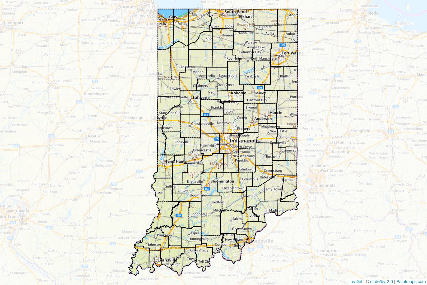 Make printable Indiana maps with border masking (cropping) using