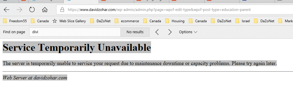 error 503 Service Temporarily Unavailable when trying to save / update