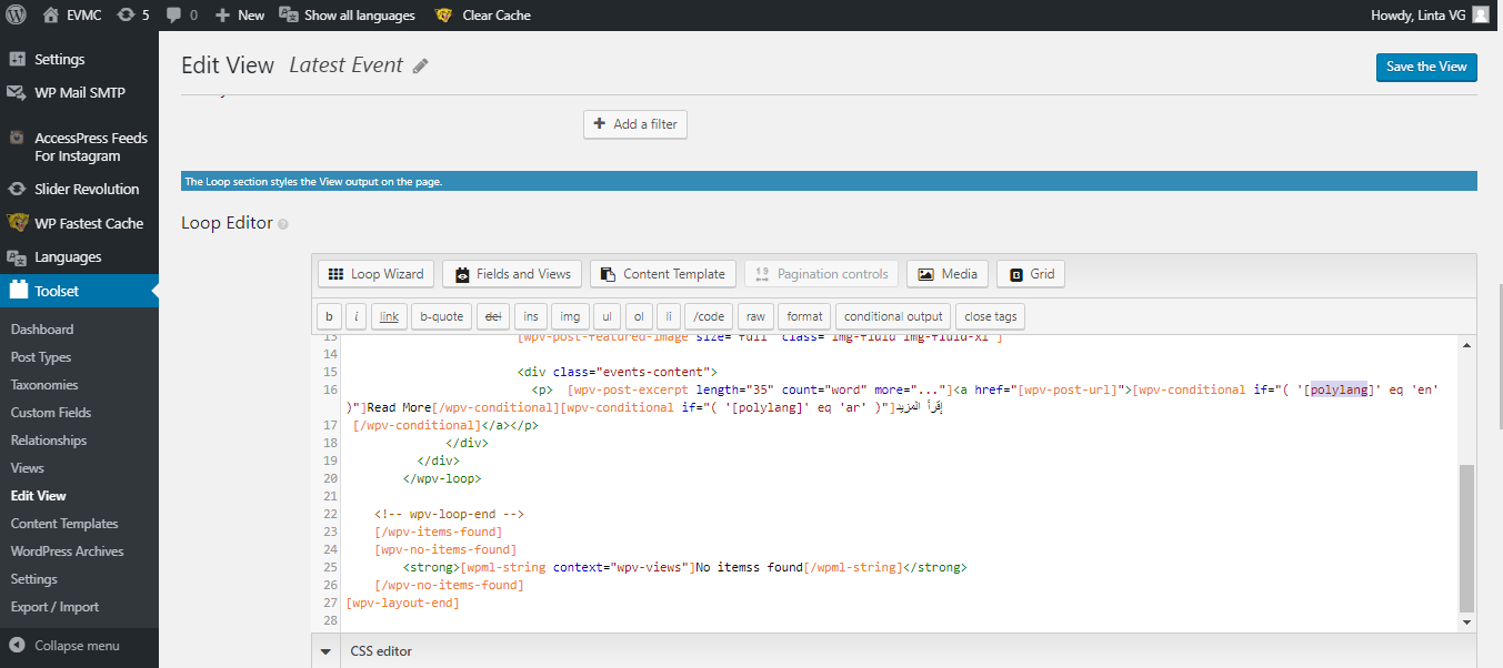 Conditional output language using polylang Toolset