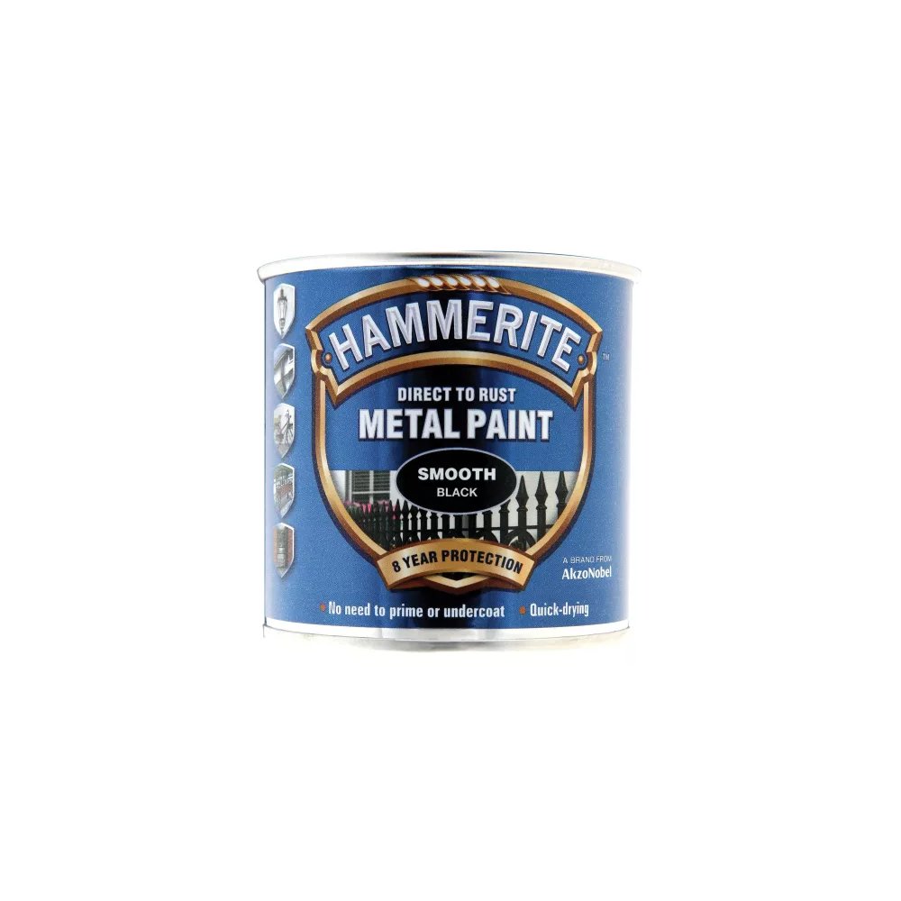 Hammerite 'Direct To Rust' Metal Paint Smooth Black 250ml Tools Store