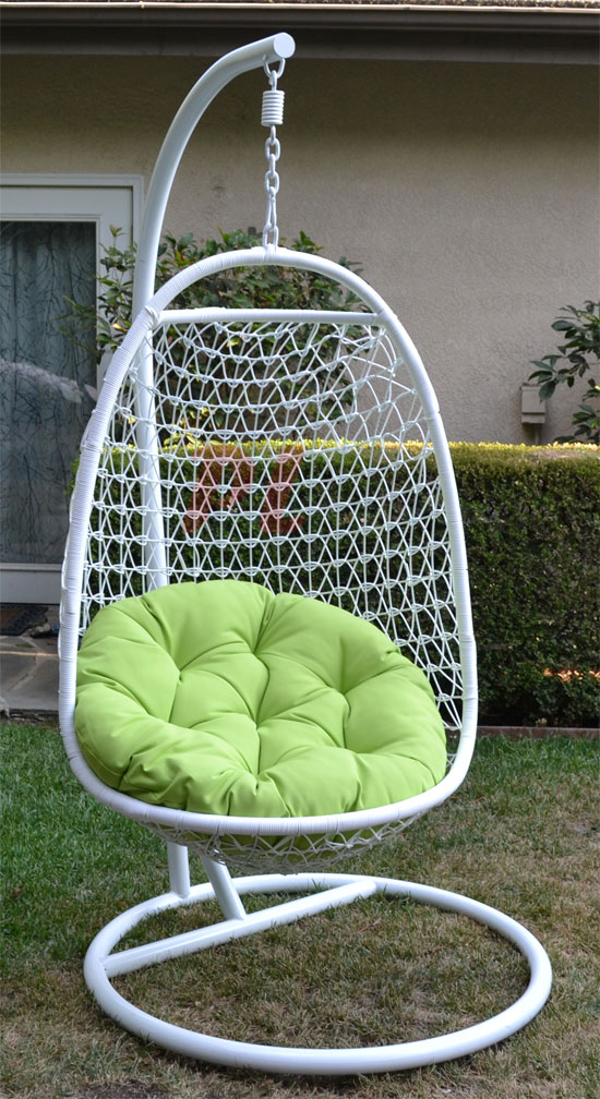 Wicker Rattan Swing Bed Chair Weaved Egg Shape Hanging Hammock White