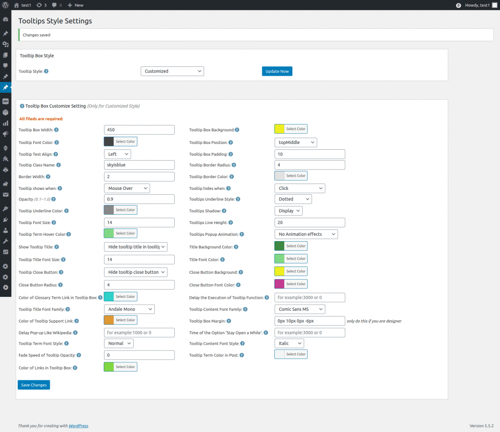 tooltip style panel — change color of links for tooltip content in the