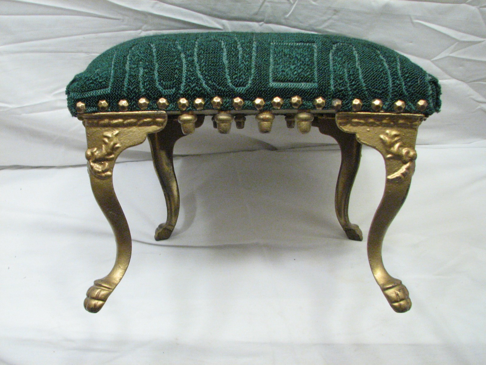 Antique Cast Iron Leg Foot Rest Upholstered Bench Stool Acorn Finial