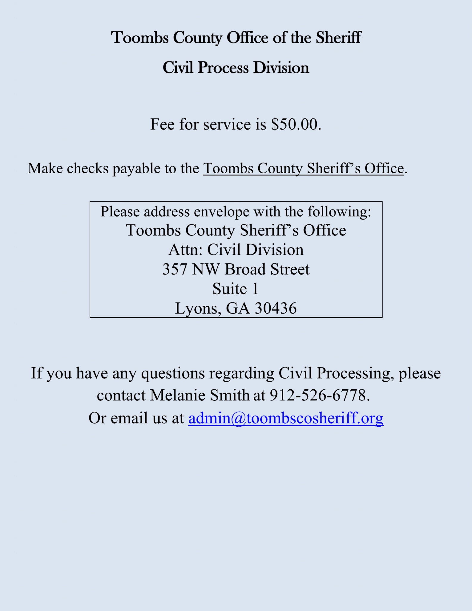 Civil Processing Toombs County Sheriff