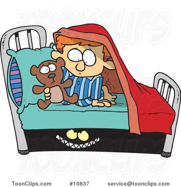 Cartoon Monster Scaring a Boy Under a Bed 10837 by Ron Leishman
