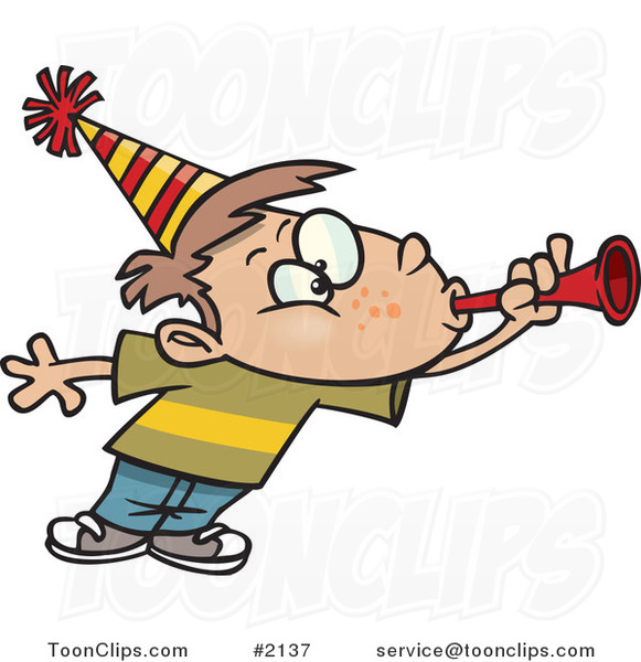 Cartoon Party Boy Blowing a Horn 2137 by Ron Leishman