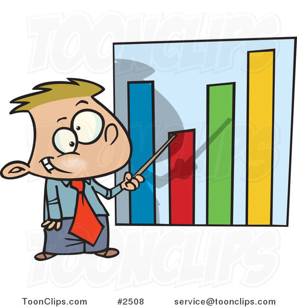 Cartoon Businessboy Pointing to a Bar Graph 2508 by Ron Leishman