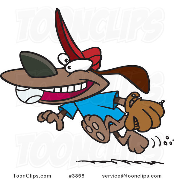 Cartoon Dog Running with a Baseball in His Mouth 3858 by Ron Leishman