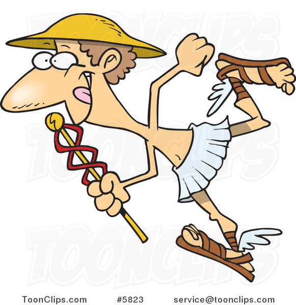Cartoon Hermes with a Staff 5823 by Ron Leishman