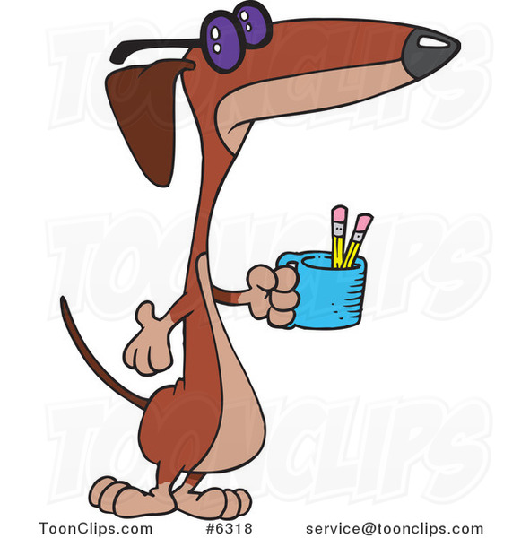 Cartoon Wiener Dog Holding a Pencil Cup 6318 by Ron Leishman