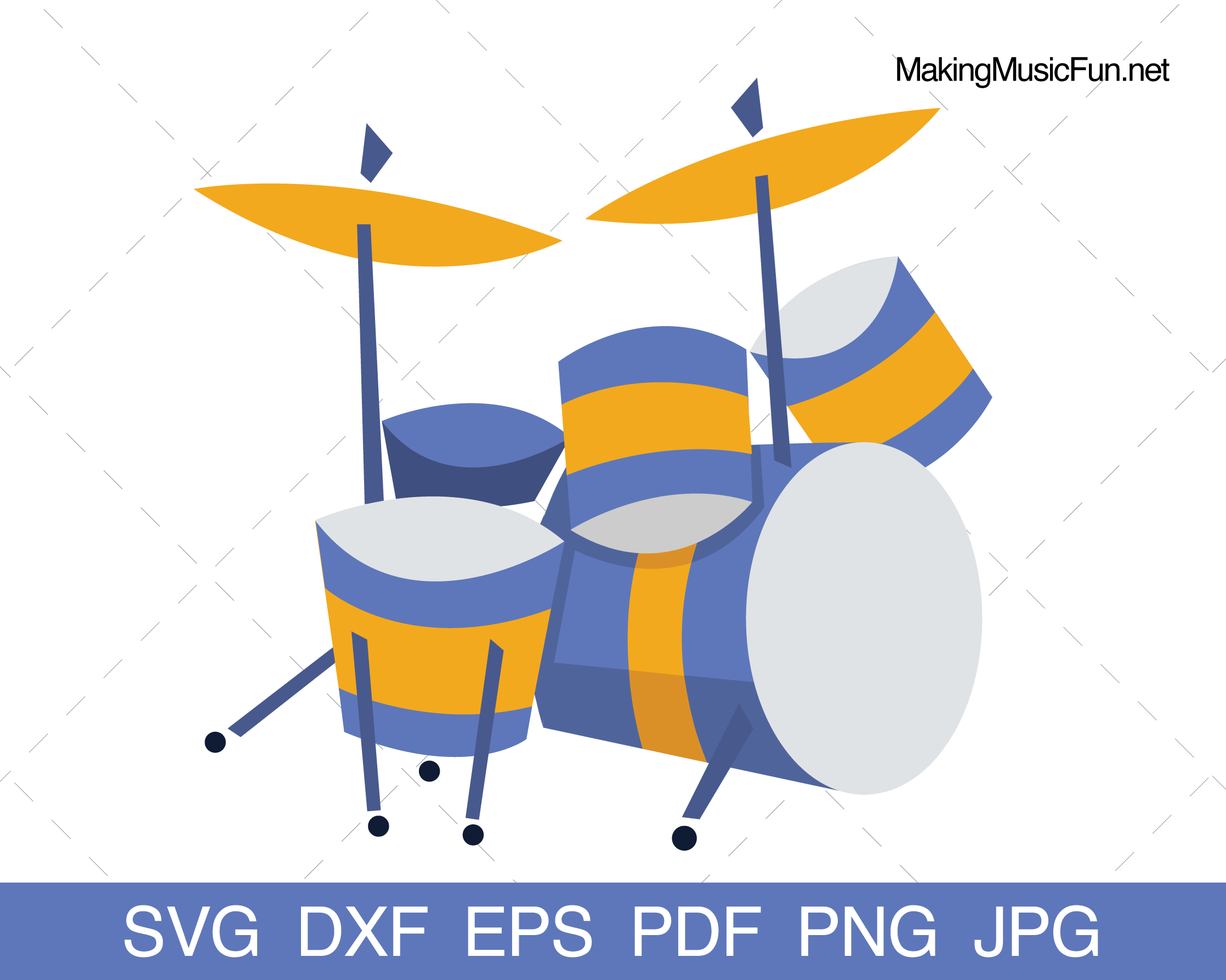 Drum Set Premium Clip Art (SVG, EPS, DXF, PDF, PNG, JPG) Toon Time