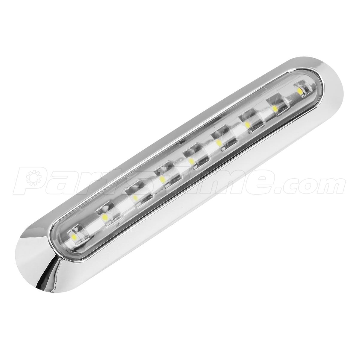 2 White Led Oblong Clearance/Side Marker Light w Chrome Bezel Clear Lens 10V30V