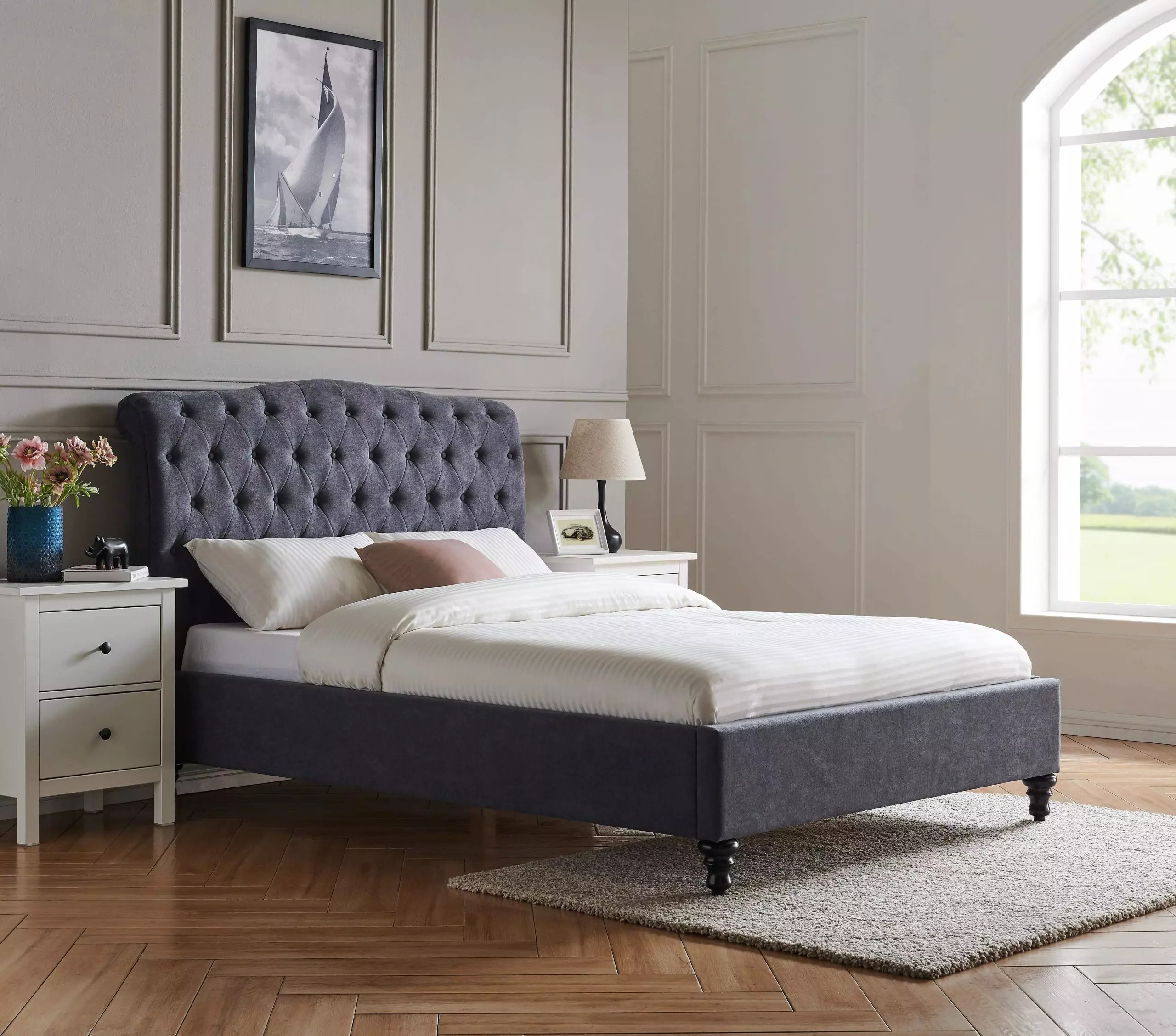 RACHEL VELVET BED FRAME DARK GREY Top Drawer Cork